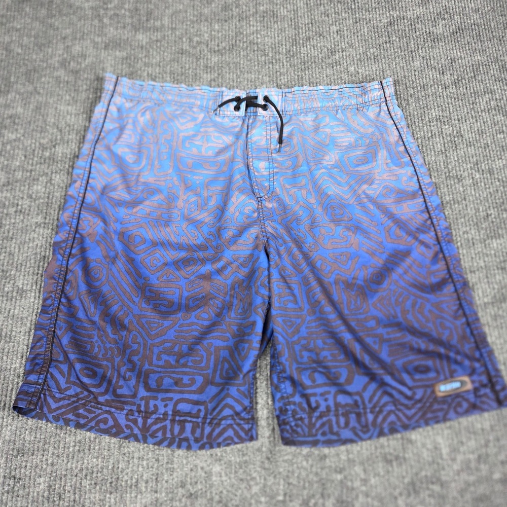 Marlin Mens XXL Blue Tribal Geometric Print Swim Trunks Board Shorts Mesh Lined